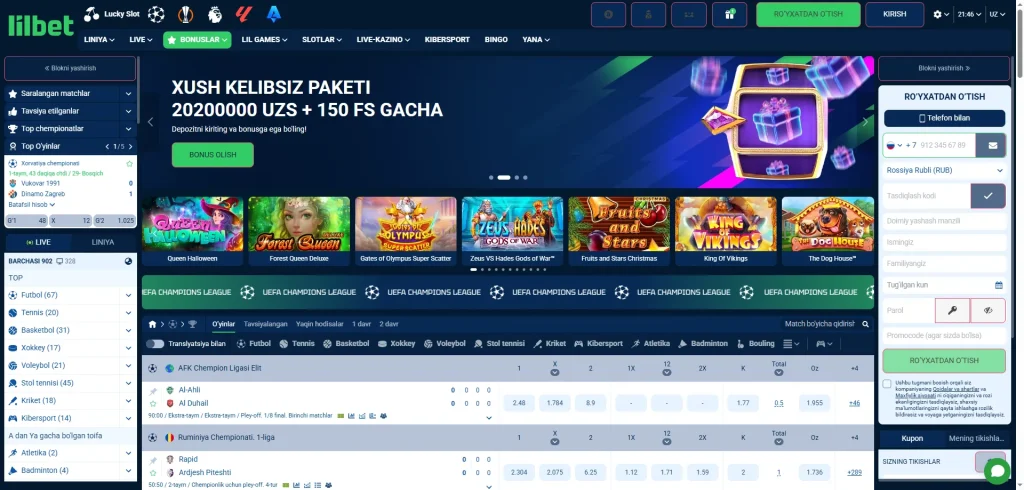 Lilbet sport stavkalari O'zbekistonda