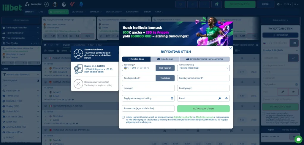 Lilbet'da ro'yxatdan o'tish