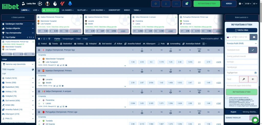 Lilbet bukmekerlik kontorasi O'zbekistonda: